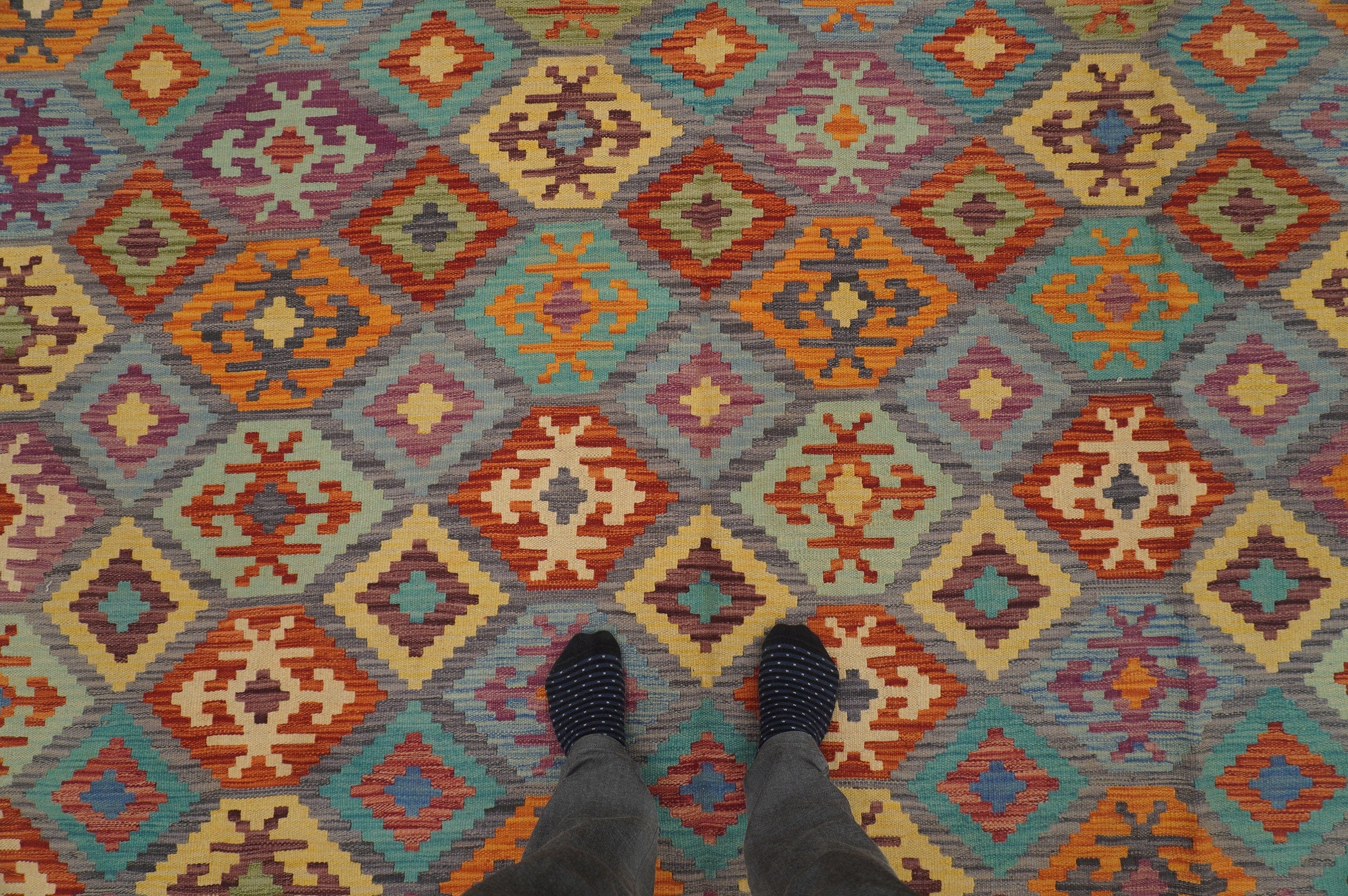 8'2 x 11'1 ft Afghan Kilim Gray Handmade Rug - Yildiz Rugs