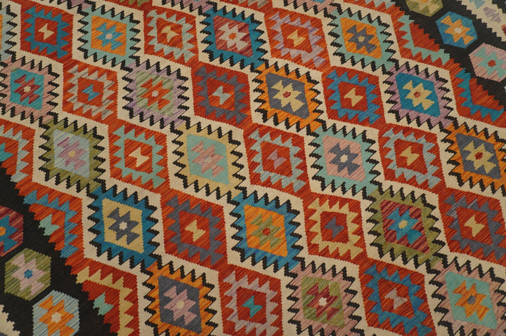 8x10 Afghan Kilim Rusty Red Black Handwoven Area rug - Yildiz Rugs