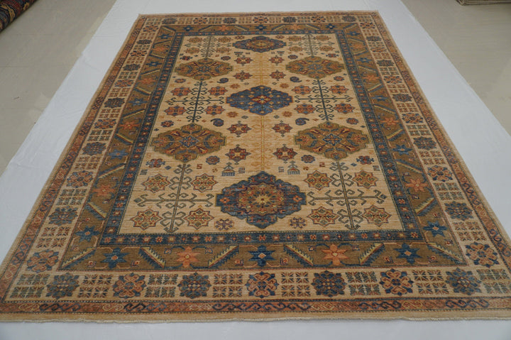 8x10 Kazak Beige Afghan Hand knotted Oriental Rug - Yildiz Rugs