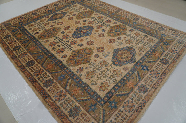 8x10 Kazak Beige Afghan Hand knotted Oriental Rug - Yildiz Rugs