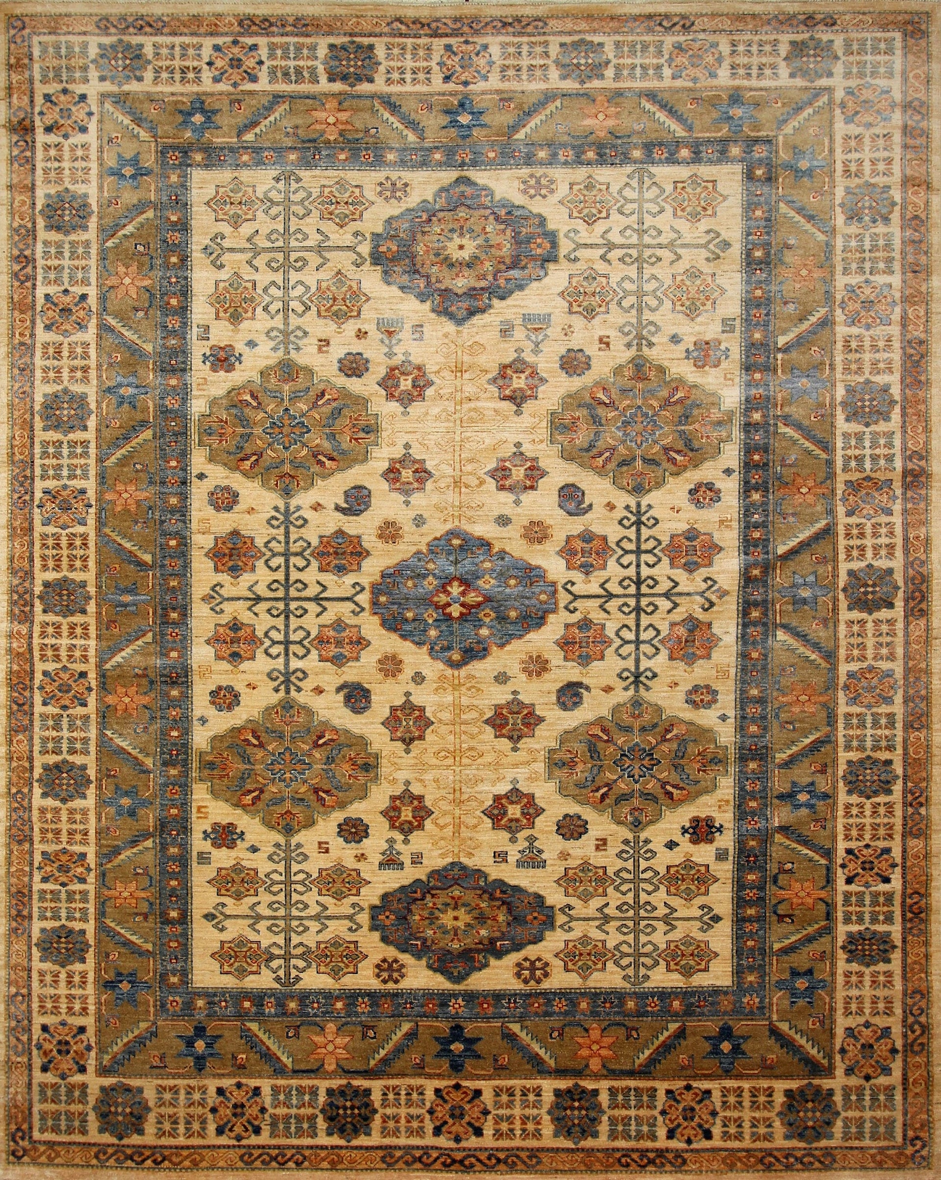 8x10 Kazak Beige Afghan Hand knotted Oriental Rug - Yildiz Rugs