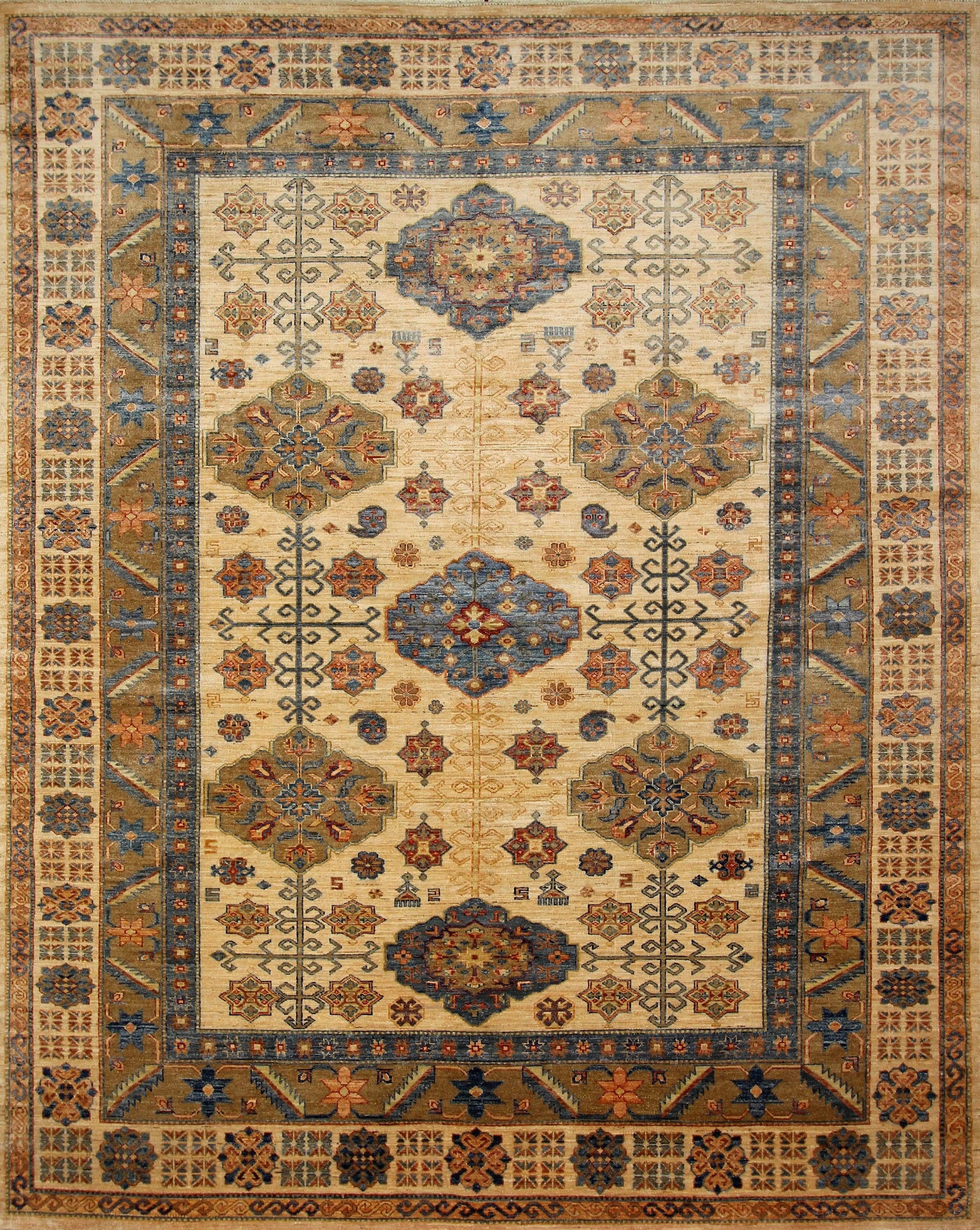 8x10 Kazak Beige Afghan Hand knotted Oriental Rug - Yildiz Rugs