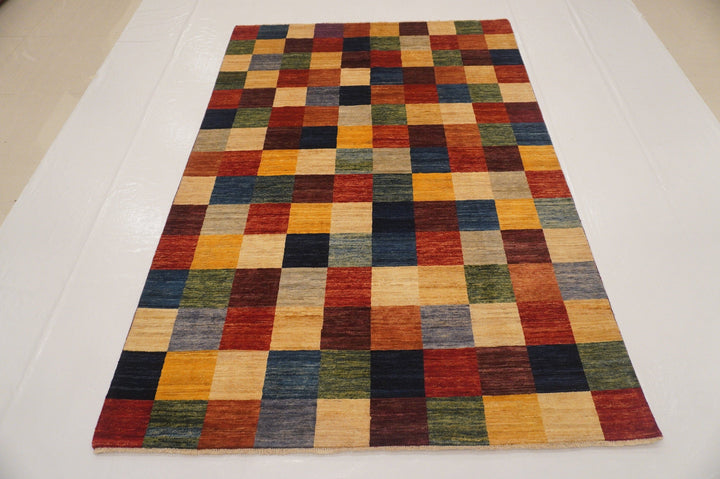 5x8 Checkered Multicolor box Gabbeh Afghan hand knotted Rug - Yildiz Rugs