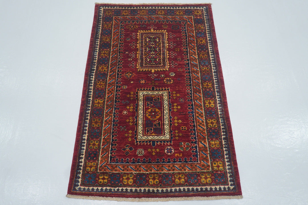 3x4 Red Tribal Baluch Afghan Hand knotted Rug - Yildiz Rugs