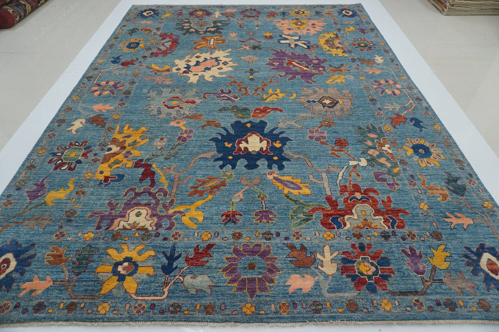 9x12 Soft Blue Oushak Hand knotted Turkish Rug - Yildiz Rugs