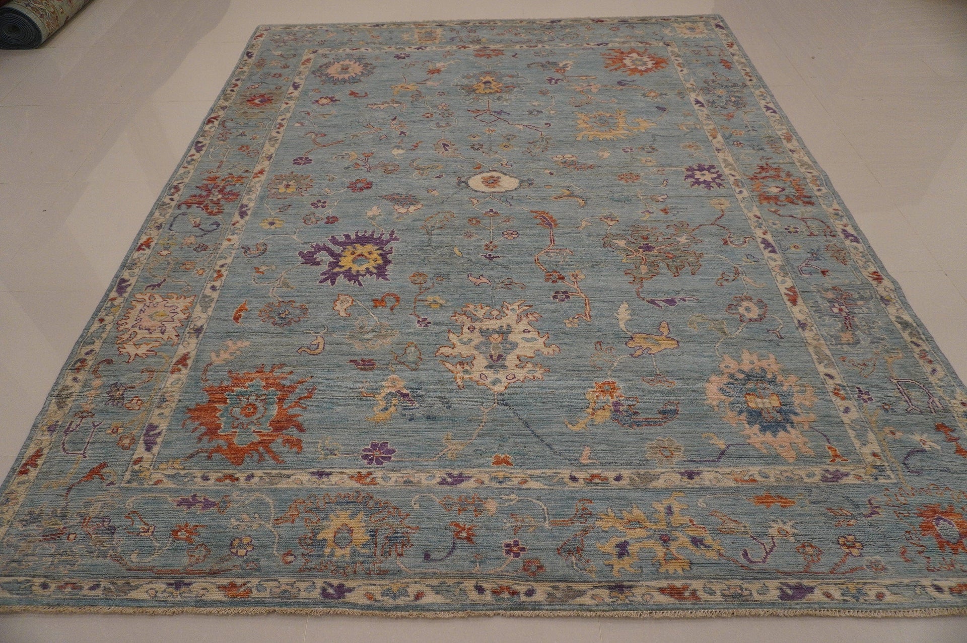 8x10 Muted Blue vintage wash Hand knotted Turkish Oushak Rug - Yildiz Rugs