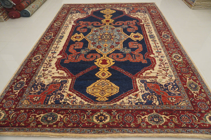 10x14 Serapi Navy Blue Red Hand knotted Wool Oriental Rug - Yildiz Rugs