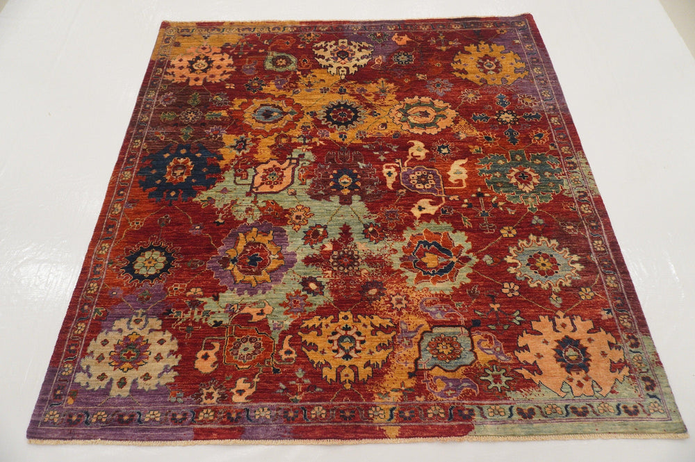 6x6 Bidjar Red Hand knotted Modern Square Rug - Yildiz Rugs