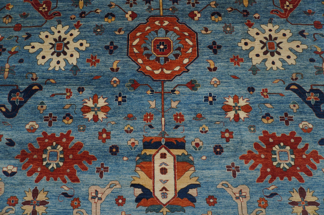 13'4 x 22'5 ft Palace Size Heriz Blue Afghan Hand knotted Rug - Yildiz Rugs