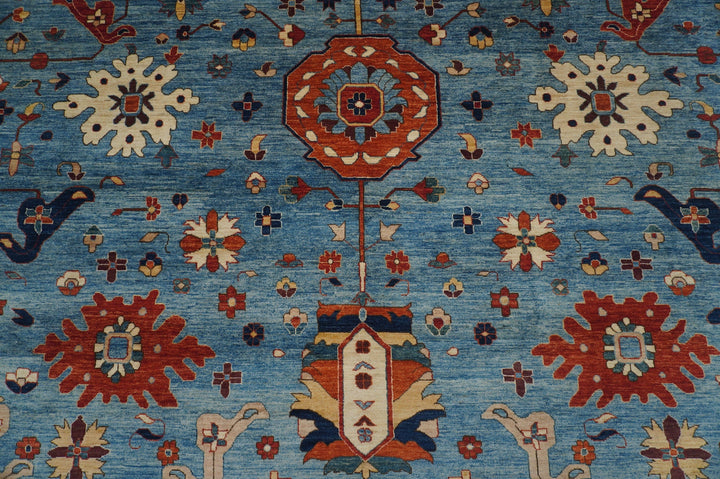 13'4 x 22'5 ft Palace Size Heriz Blue Afghan Hand knotted Rug - Yildiz Rugs