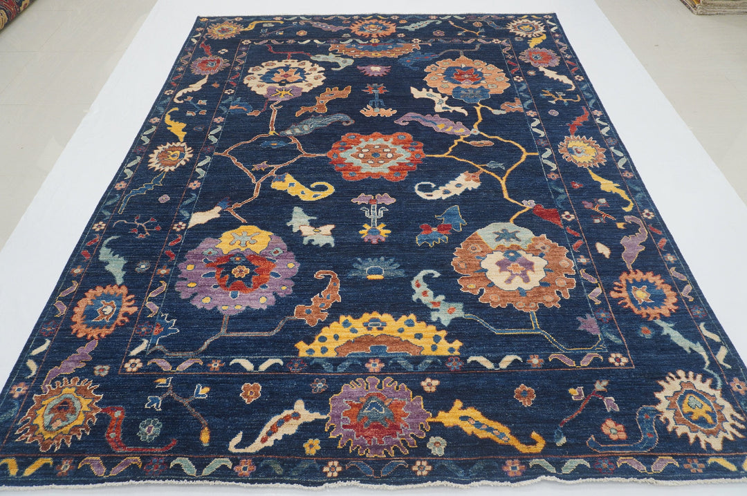 8'1 x 10'1 ft Navy Blue Oushak Hand knotted Turkish Rug - Yildiz Rugs