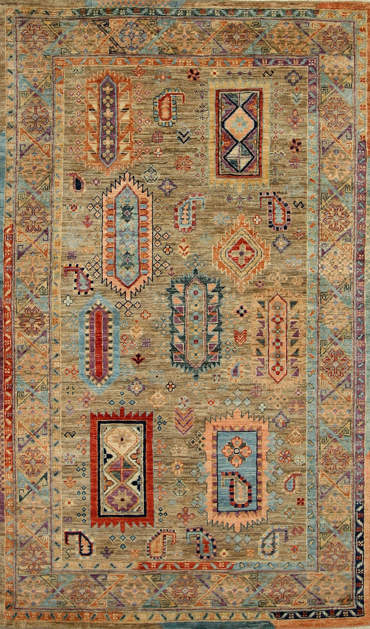 4x6 Baluch Warm Gray Afghan hand knotted Rug - Yildiz Rugs