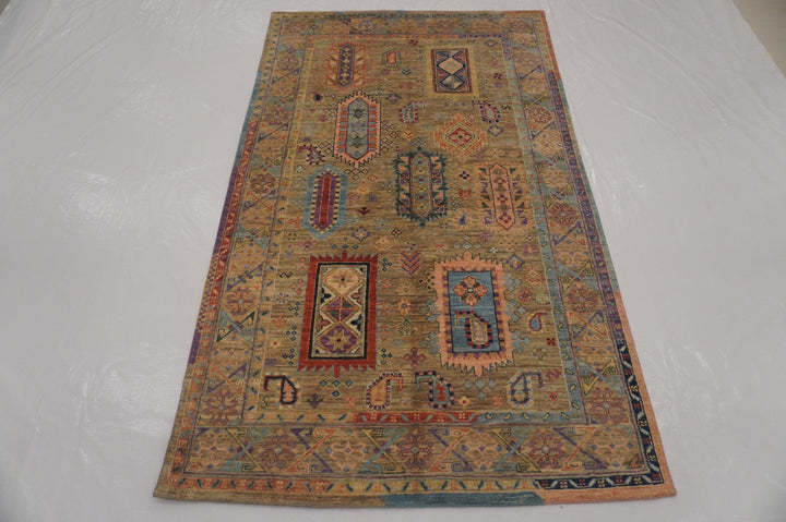 4x6 Baluch Warm Gray Afghan hand knotted Rug - Yildiz Rugs