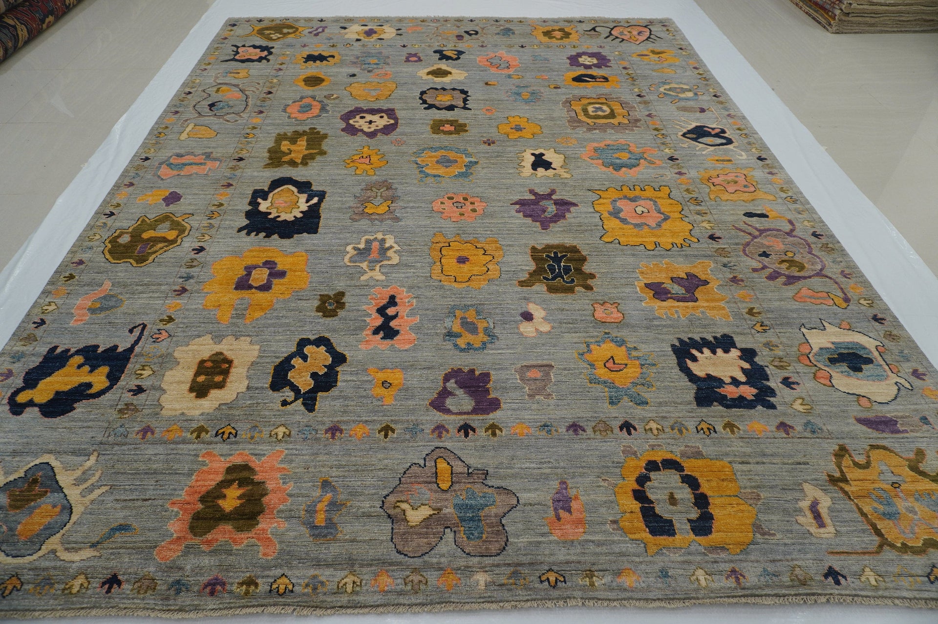 9x12 Oushak Gray Hand knotted Turkish Area Rug - Yildiz Rugs