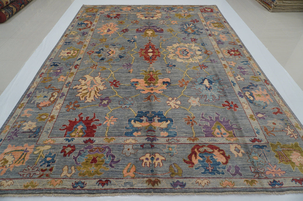 9x12 Oushak Blueish Gray Hand knotted Turkish Area Rug - Yildiz Rugs