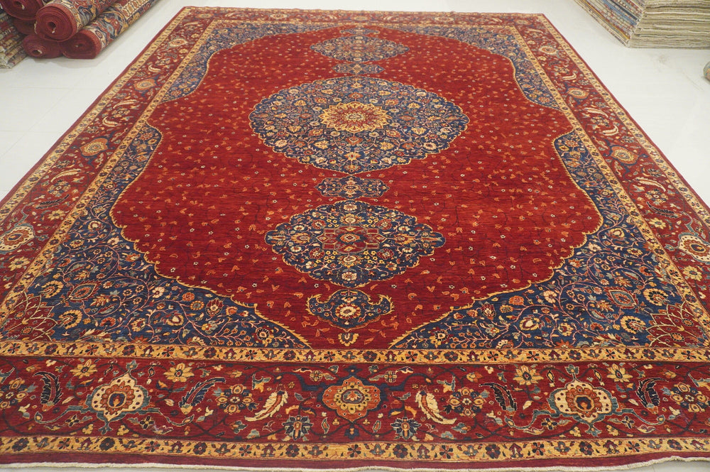 12x15 Red Exquisite Persian Style Hand knotted Wool Medallion Rug - Yildiz Rugs