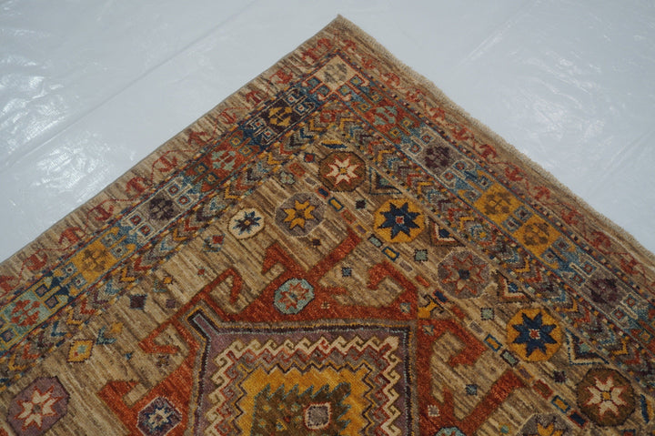 4x10 Kazak Taupe Gray Afghan Hand Wide Runner Rug - Yildiz Rugs