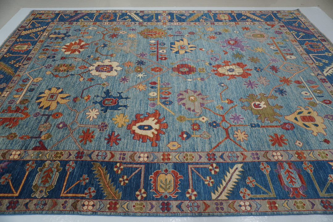 10x14 Blue Hand Knotted Turkish Oushak Rug - Yildiz Rugs