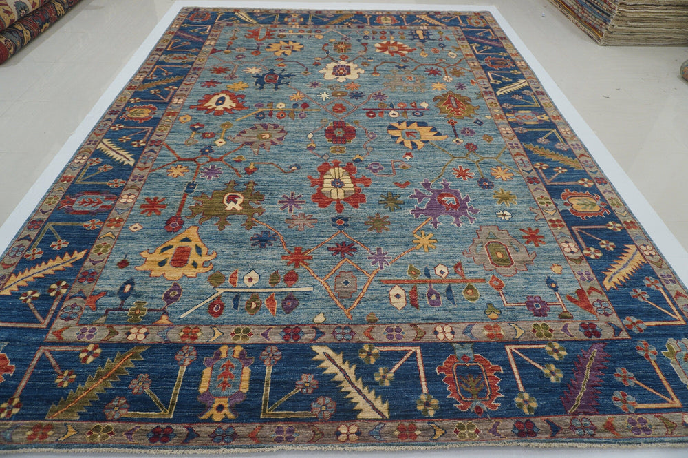 10x14 Blue Hand Knotted Turkish Oushak Rug - Yildiz Rugs