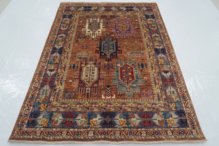 5x7 Brown Tribal Baluch Afghan Hand Knotted Boho Rug - Yildiz Rugs