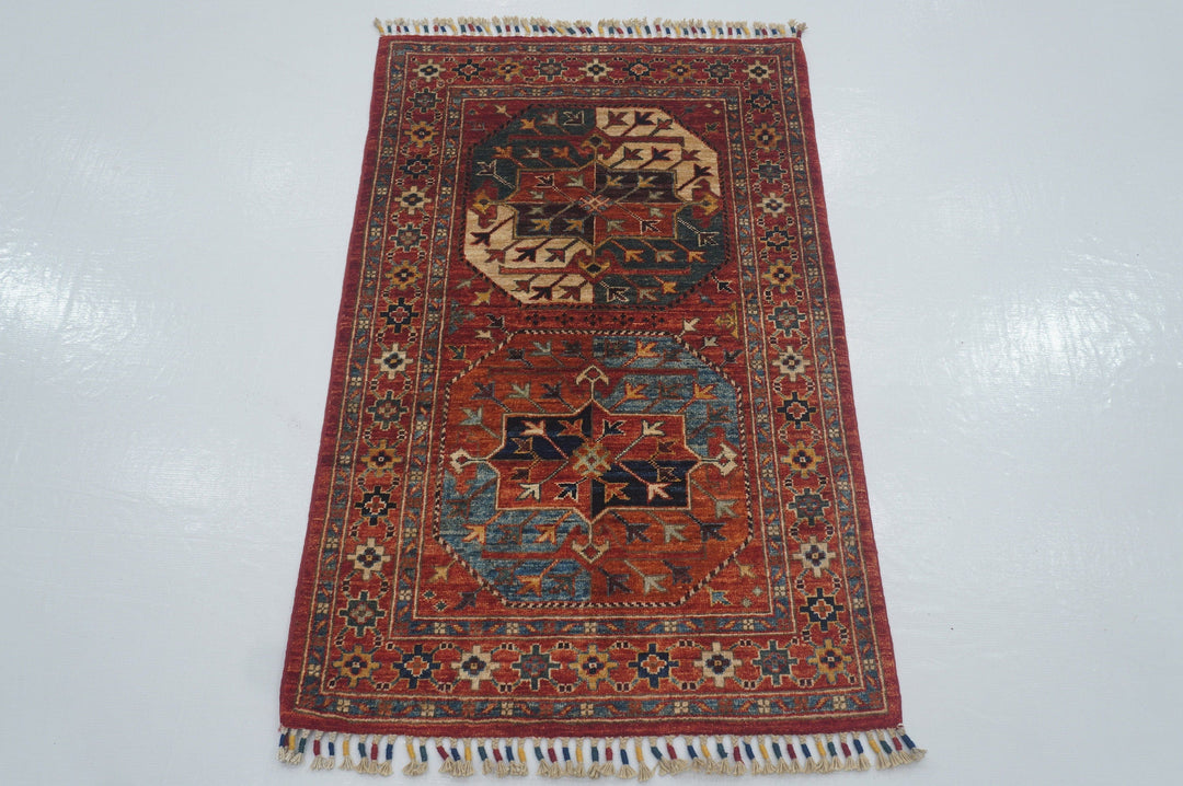 2'7 x 4'0 ft Red Ersari  Afghan Hand knotted Rug - Yildiz Rugs