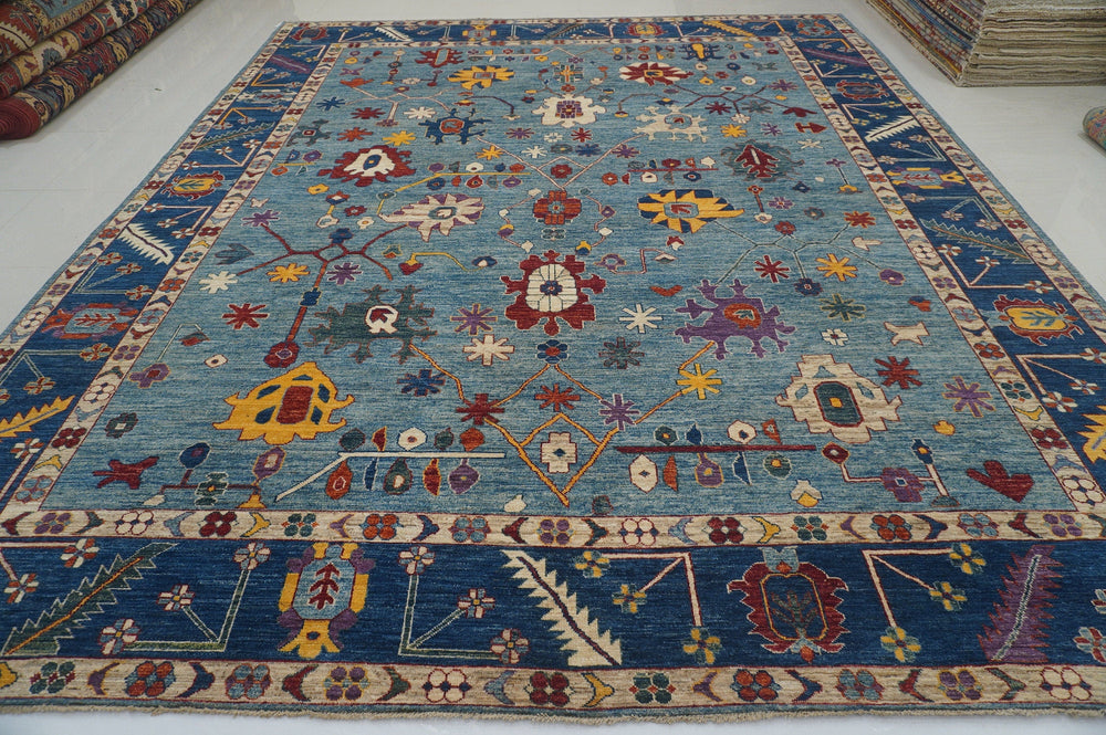 12x15 Blue Oushak Hand knotted Plush Wool Turkish rug - Yildiz Rugs