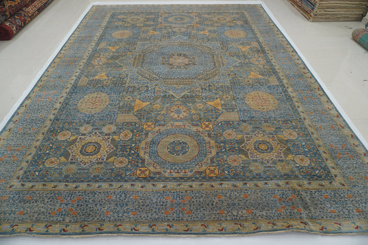 10x14 Mamluk Muted Soft Blue Turkish Hand knotted Wool Rug - Yildiz Rugs