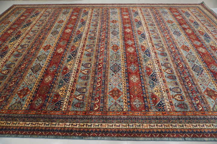 12x18 Tribal Gabbeh Blue Red Afghan Hand knotted Wool Palace Size Rug - Yildiz Rugs