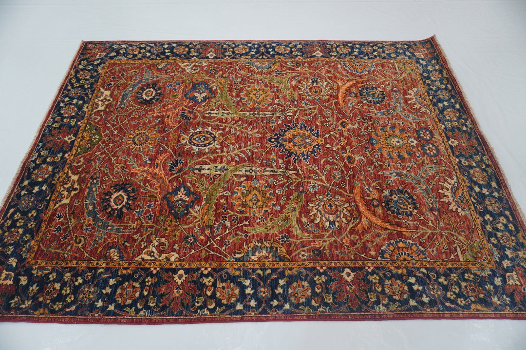 Red 5x7 Sickle Leaf Afghan Hand Knotted Oriental Rug - Yildiz Rugs