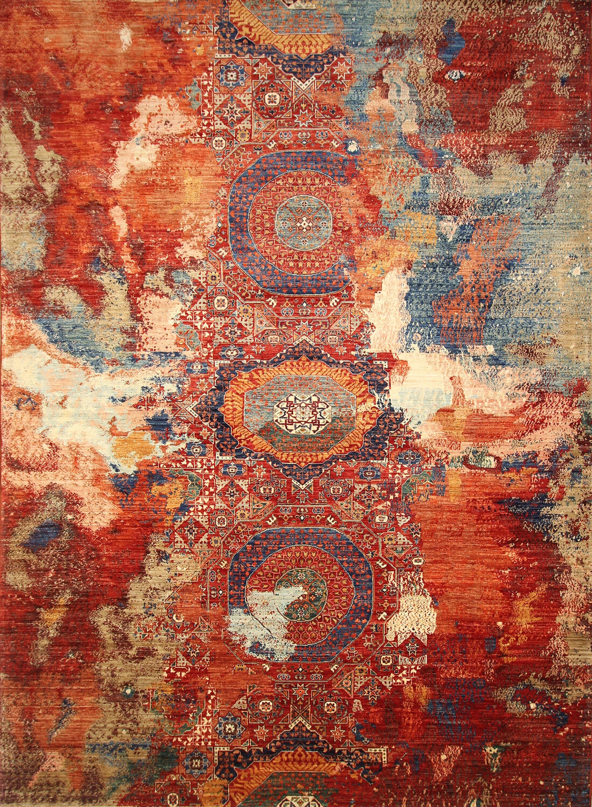 Red 10x13 Modern Mamluk Turkish Hand knotted Area Rug - Yildiz Rugs