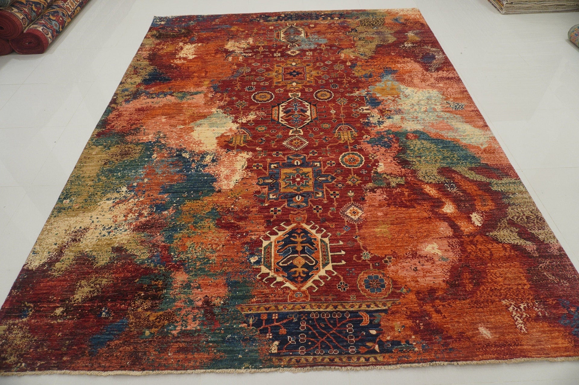 9x12 Red Modern Karaja Afghan Hand knotted Rug - Yildiz Rugs