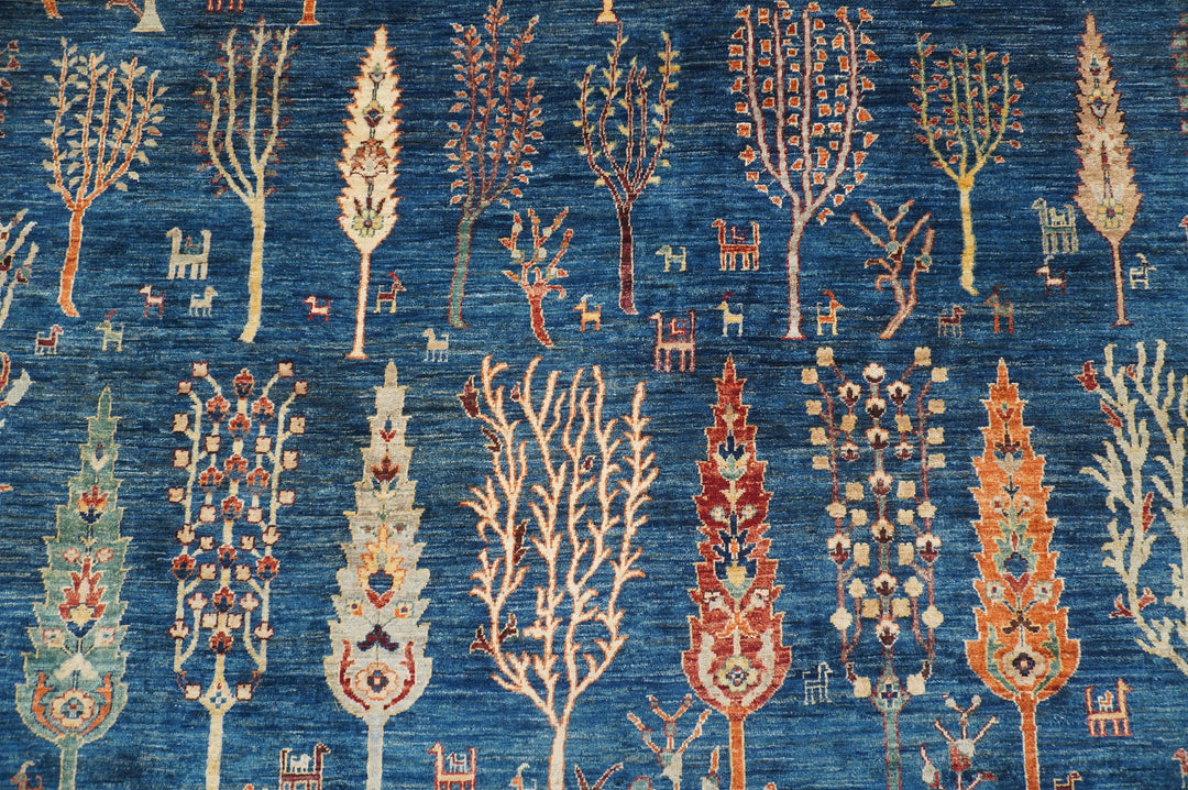 9x12 Gabbeh Navy Blue Tree of Life Hand knotted Rug - Yildiz Rugs