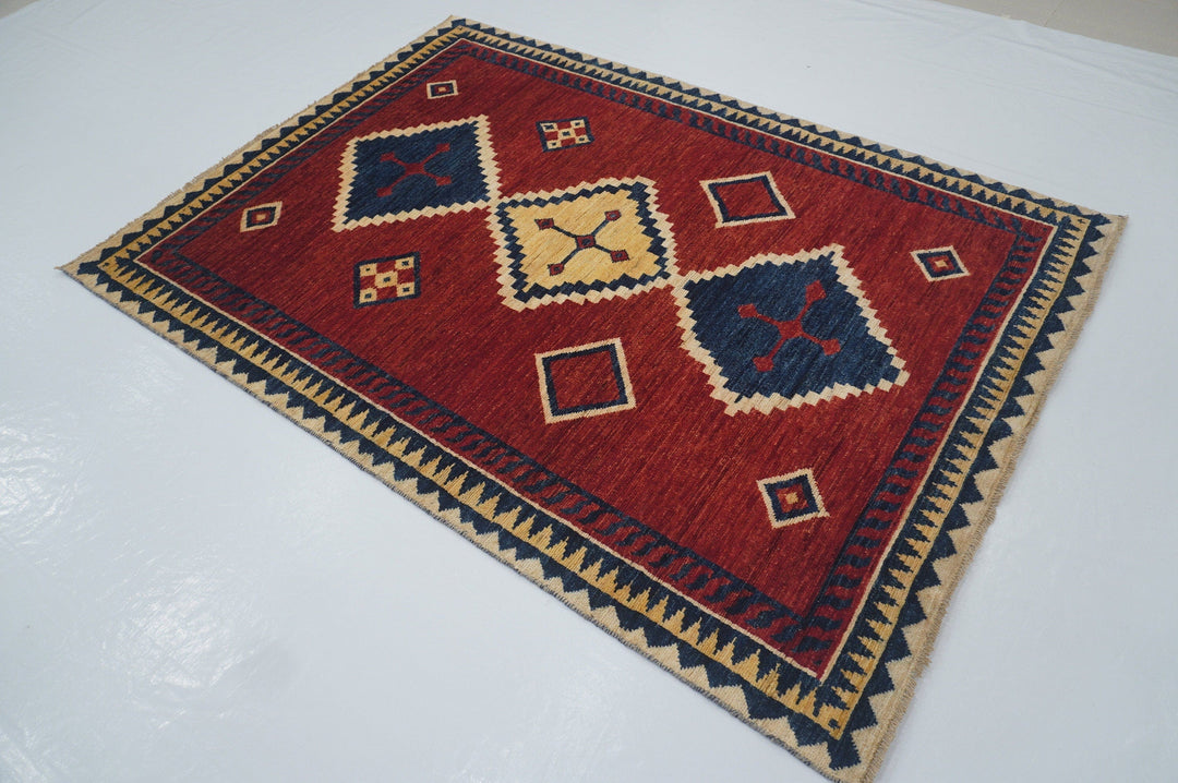 5x7 Red Gabbeh Afghan Hand knotted Tribal Rug - Yildiz Rugs