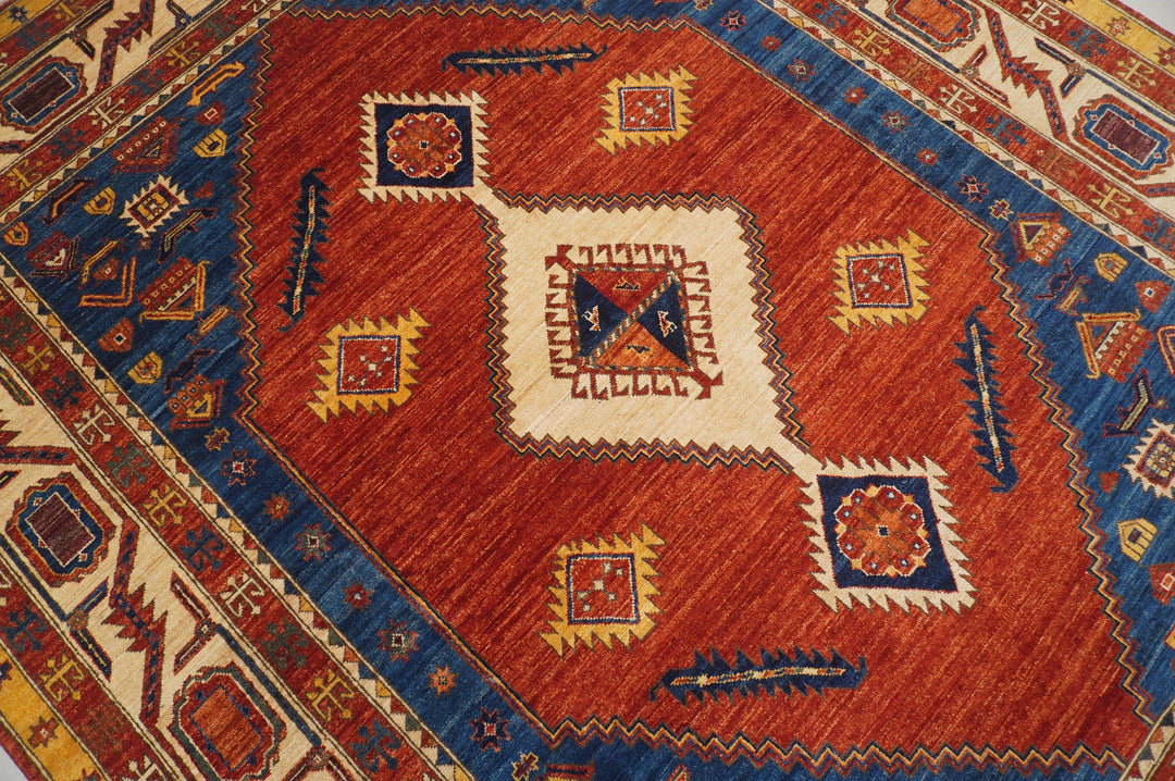 8x10 Serapi Red Blue Afghan Hand knotted Wool Oriental Rug - Yildiz Rugs