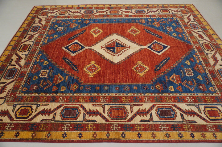 8x10 Serapi Red Blue Afghan Hand knotted Wool Oriental Rug - Yildiz Rugs