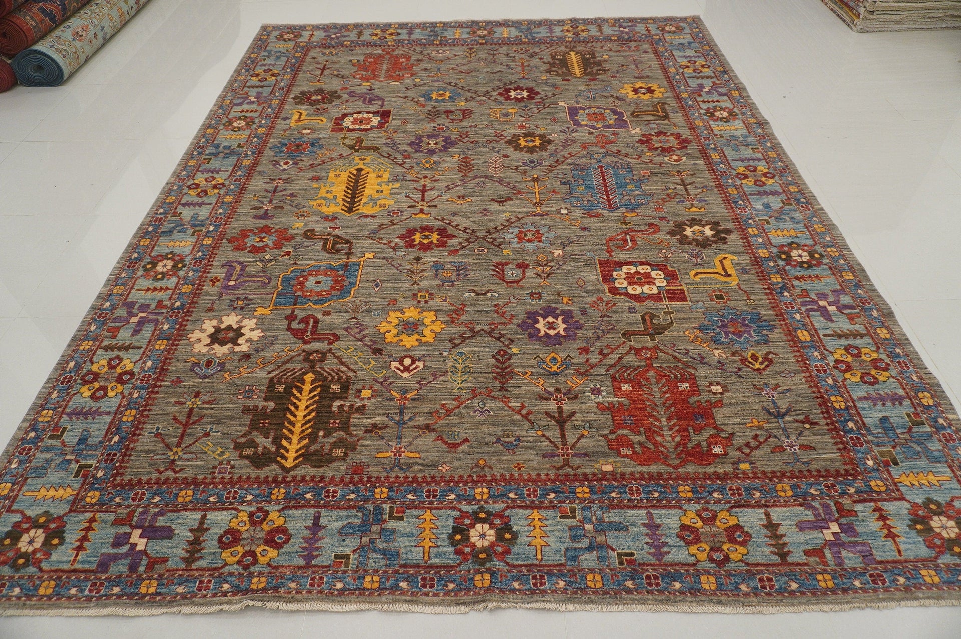 9x12 Gray Turkish Oushak Tribal Hand knotted Rug - Yildiz Rugs