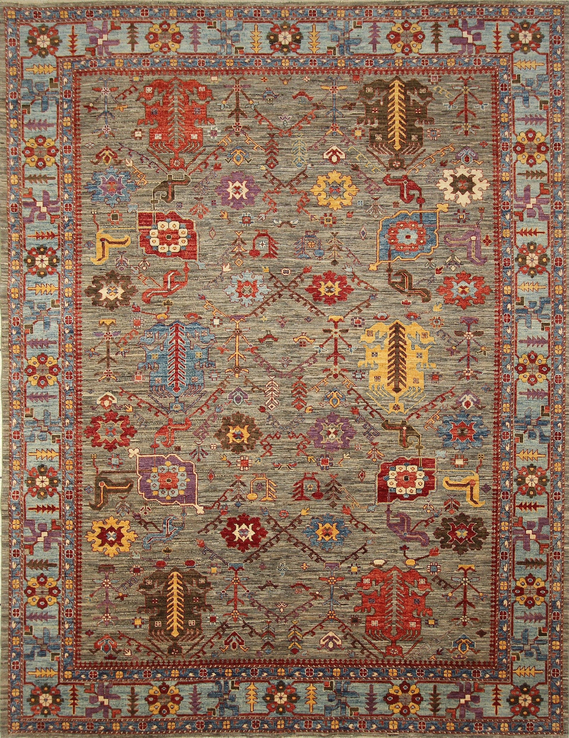 9x12 Gray Turkish Oushak Tribal Hand knotted Rug - Yildiz Rugs