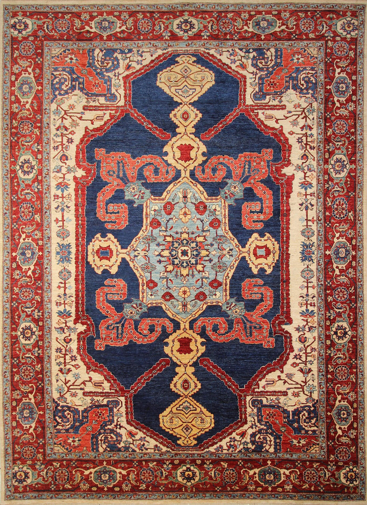 10x14 Serapi Navy Blue Red Hand knotted Wool Oriental Rug - Yildiz Rugs