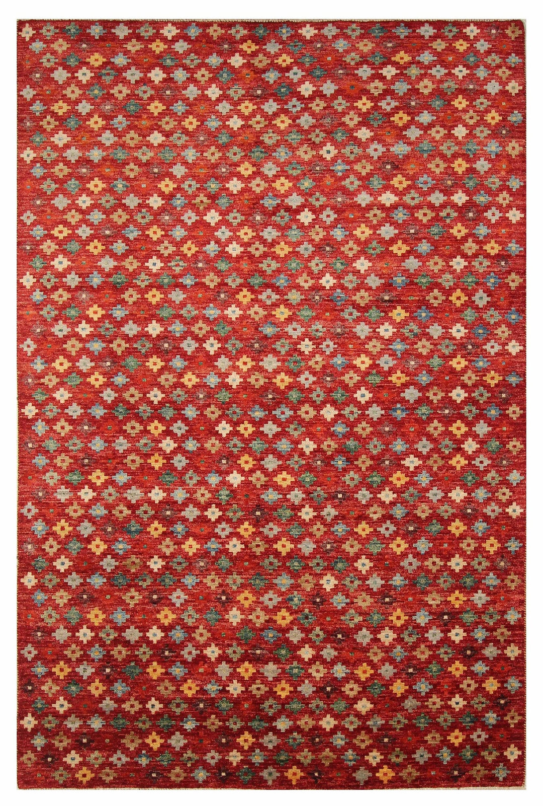 6'3x9'6 ft Red Tribal Afghan Hand knotted Rug - Yildiz Rugs