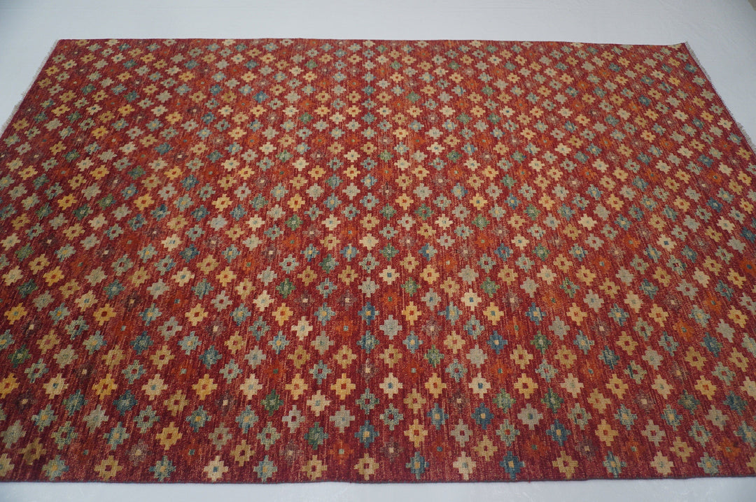 6'3x9'6 ft Red Tribal Afghan Hand knotted Rug - Yildiz Rugs