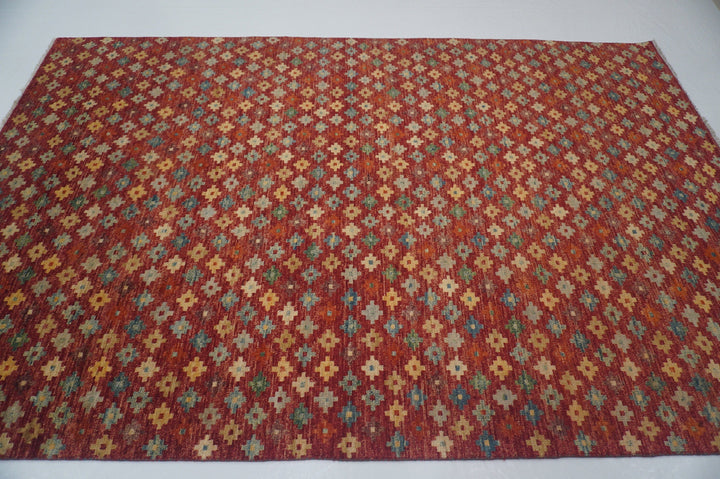 6'3x9'6 ft Red Tribal Afghan Hand knotted Rug - Yildiz Rugs