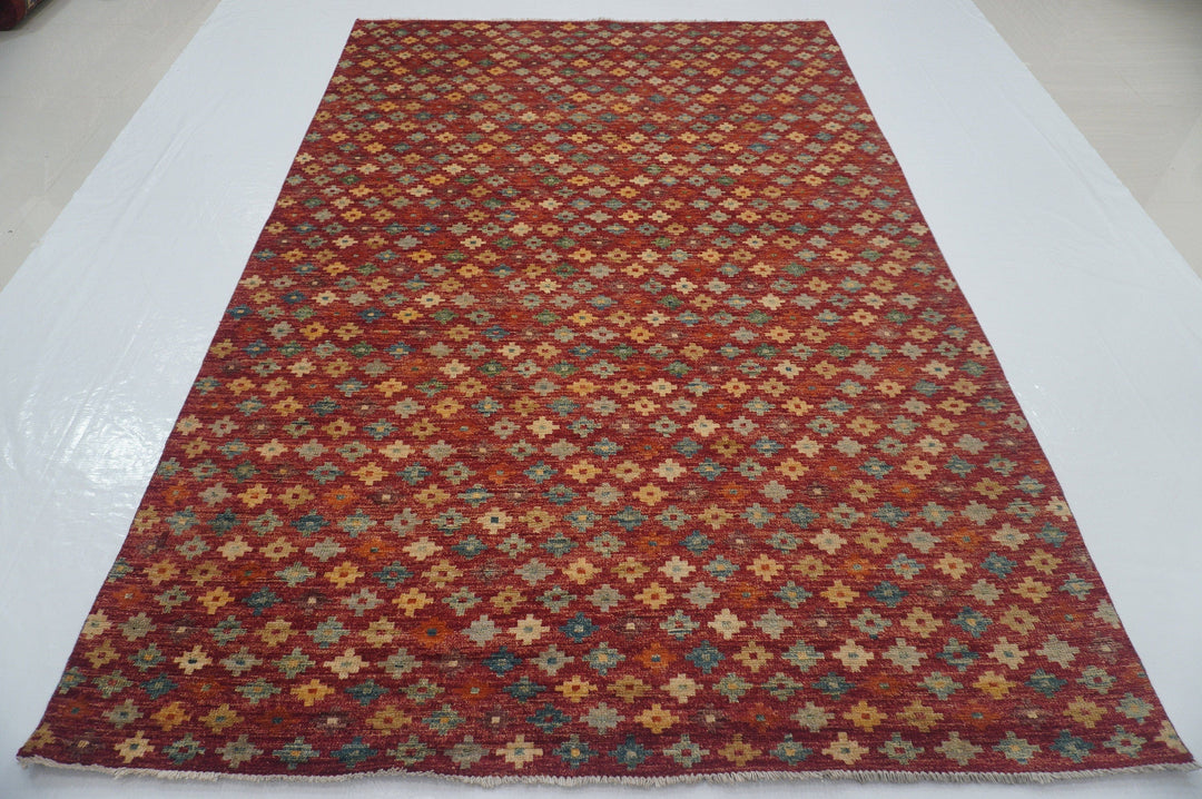 6'3x9'6 ft Red Tribal Afghan Hand knotted Rug - Yildiz Rugs