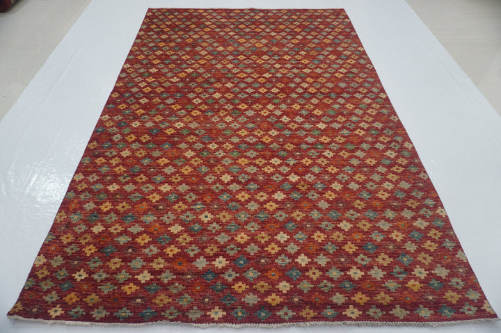 6'3x9'6 ft Red Tribal Afghan Hand knotted Rug - Yildiz Rugs