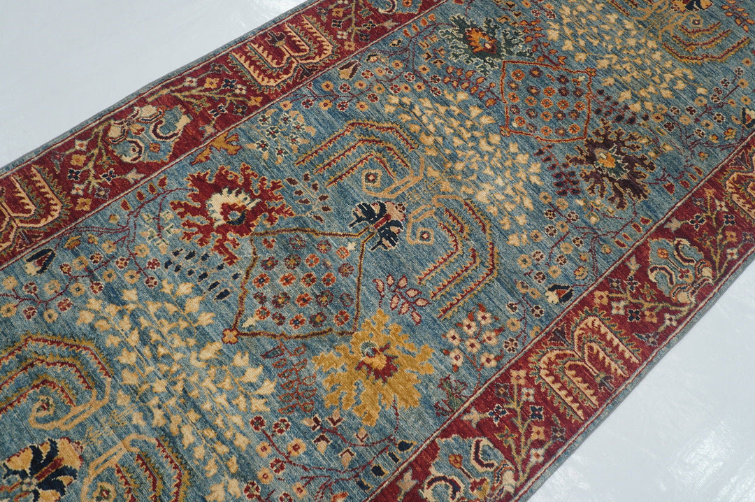 4'0 x 17'6 ft Bakhshaish Blue Tree Hand knotted Wide Long Runner Rug - Yildiz Rugs