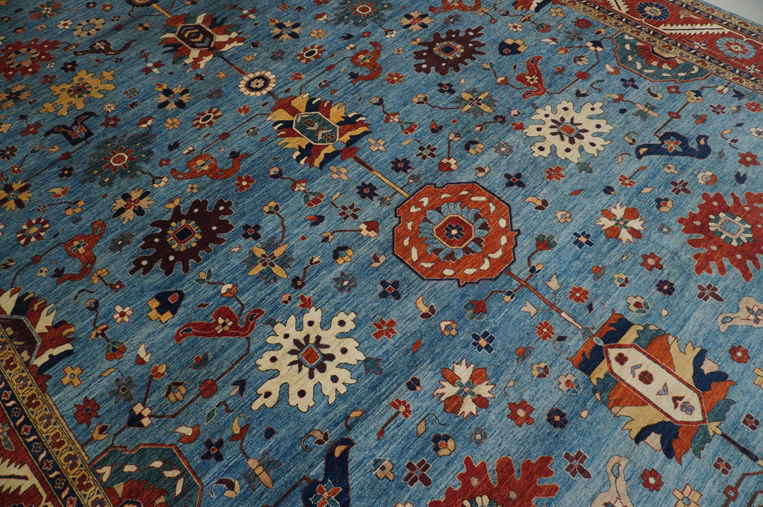 13'4 x 22'5 ft Palace Size Heriz Blue Afghan Hand knotted Rug - Yildiz Rugs