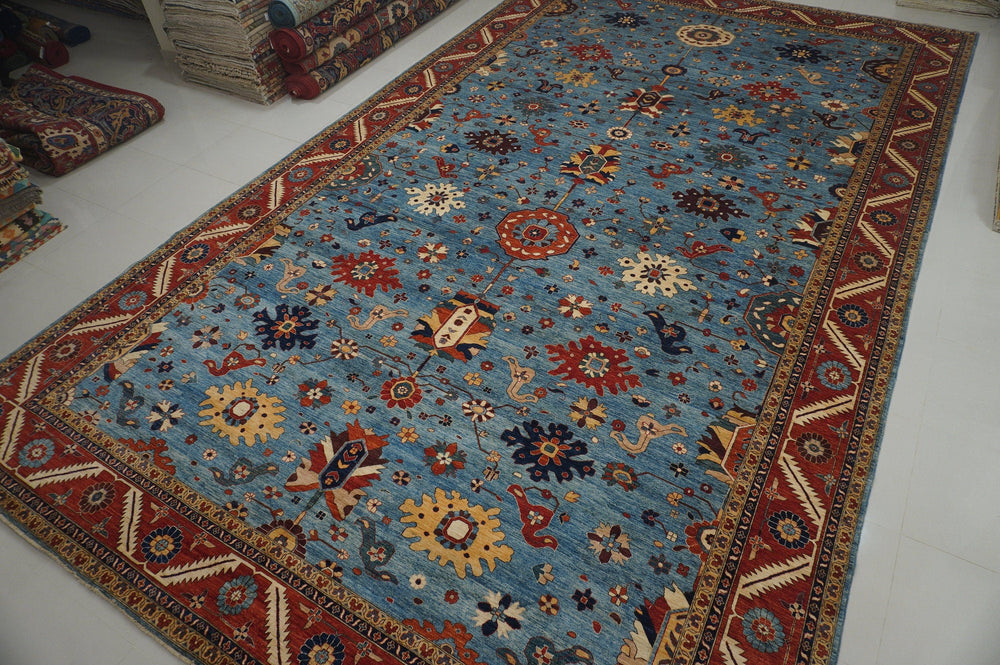 13'4 x 22'5 ft Palace Size Heriz Blue Afghan Hand knotted Rug - Yildiz Rugs