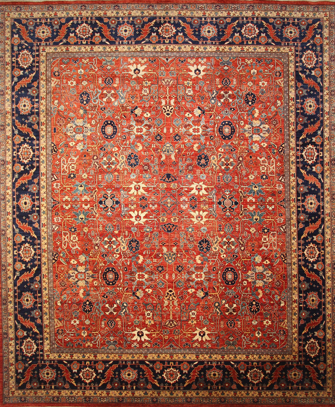 14x16 Palace Size Heriz Red Navy Blue Afghan Hand knotted Rug - Yildiz Rugs