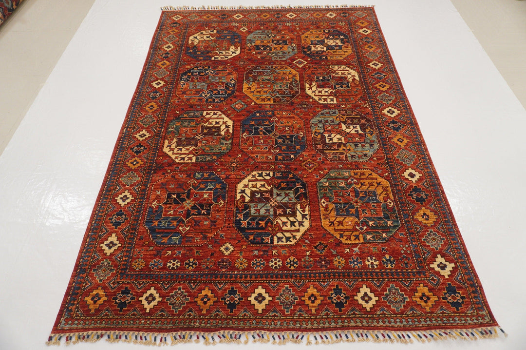 6'0 x 8'7 ft Red Ersari Turkmen Afghan hand knotted Tribal Nomadic Rug - Yildiz Rugs