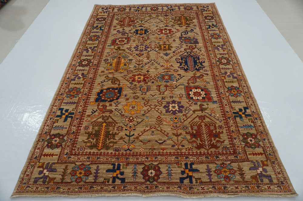 6x9 Tribal Oushak Taupe Beige gray Hand knotted Turkish Rug - Yildiz Rugs