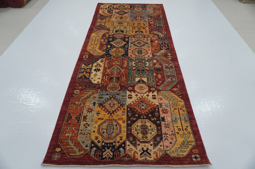 4'0x9'7 ft Red Baluch Tribal Afghan Hand knotted Wide Runner Rug - Yildiz Rugs